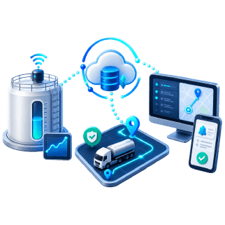 Tank telemetry, cloud sync and dispatch icons