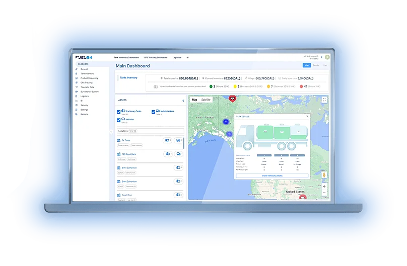 SCI Global fuel management software dashboard on a laptop